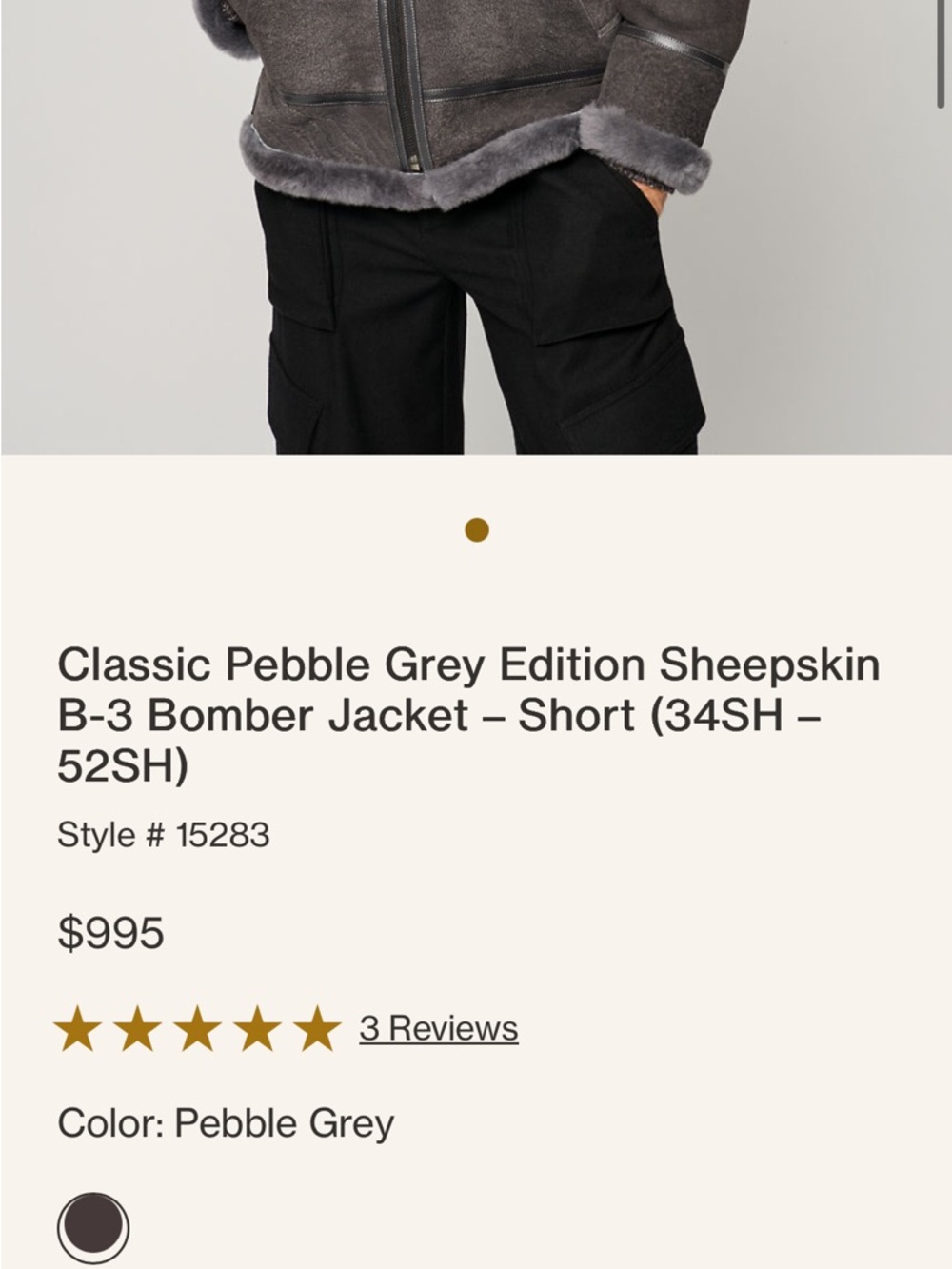 Classic Pebble Grey Sheepskin B-3 Bomber Jacket - Men's Performance Jacket